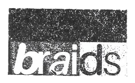 black and white rectangle with the word 'braids' written in mixed font